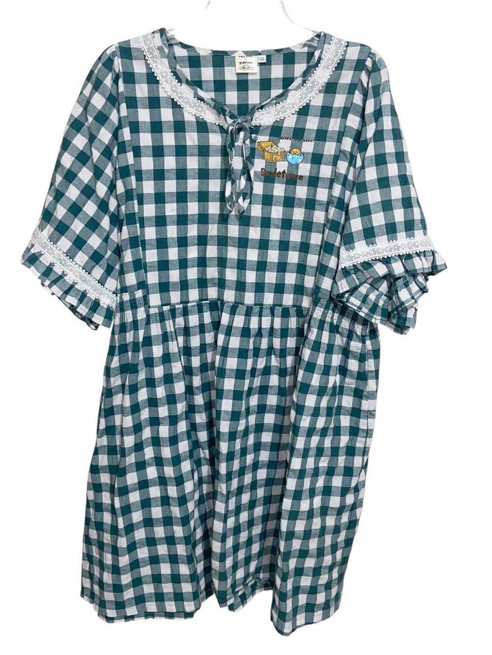 Sanrio Gudetama Dress Womens Lazy Egg Poly Lulu Japan Gingham Cottagecore Green